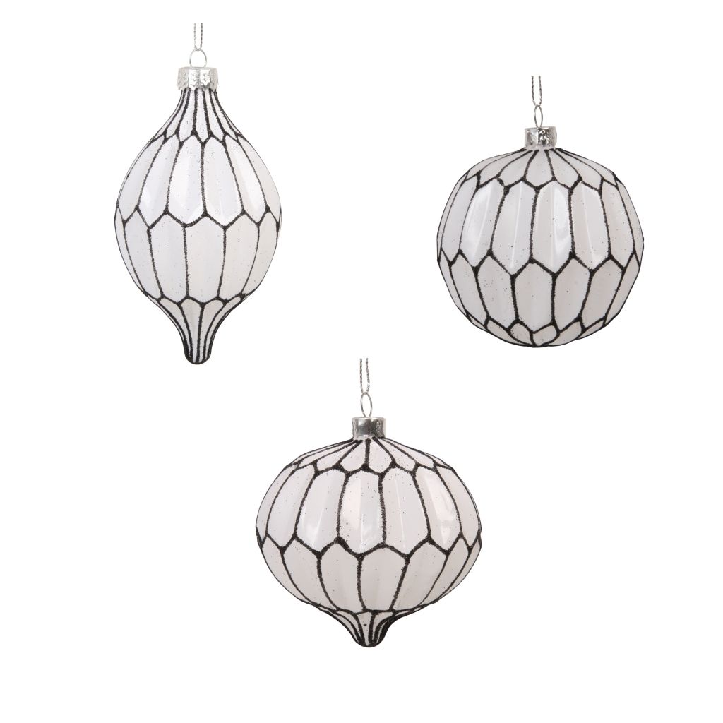 &-Klevering-black-and-white-monochrome-glass-baubles-Set-of-3-different-shapes