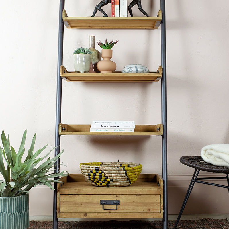Narrow Industrial-Style Leaning Ladder Shelf - Reclaimed – Mrs Robinson