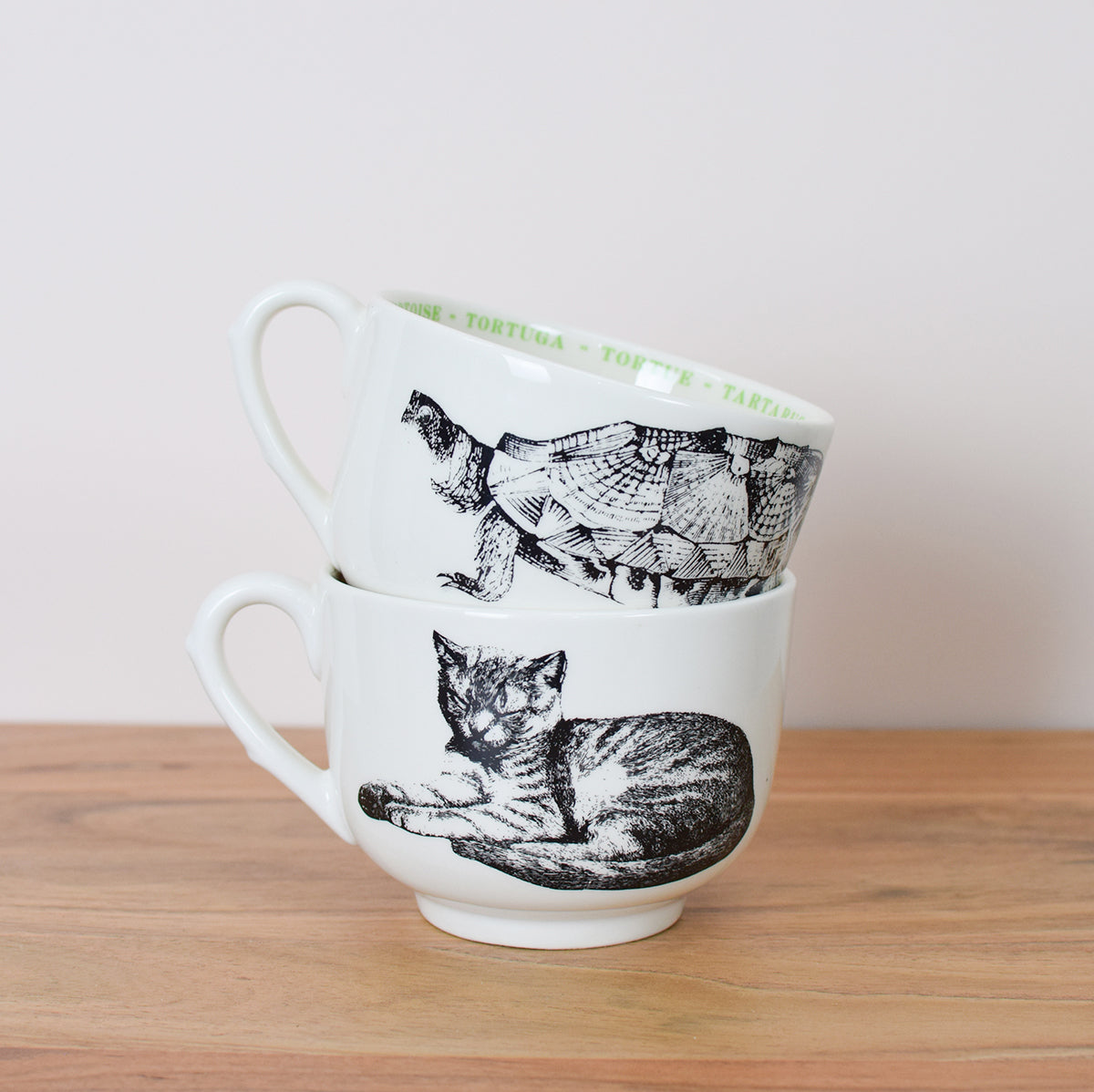 oversized cups with vintage illustrations