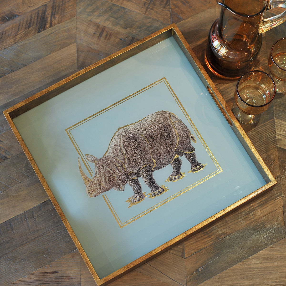 Gold Square Display Tray Rhino - Mrs Robinson