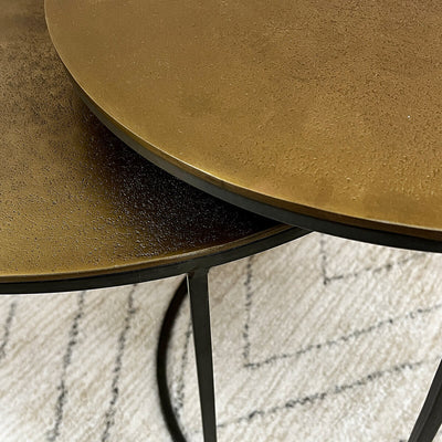 Brass top metal legs coffee table set of 2