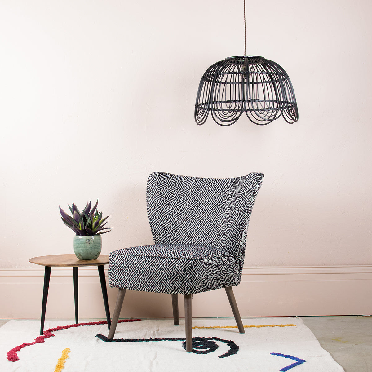 Ebony Geometric Monochrome Wingback Cocktail Chair - Exclusive Design - Mrs Robinson