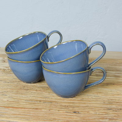 pale blue stoneware mug close up