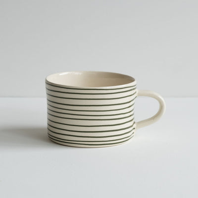 stoneware mug - moss green stripes