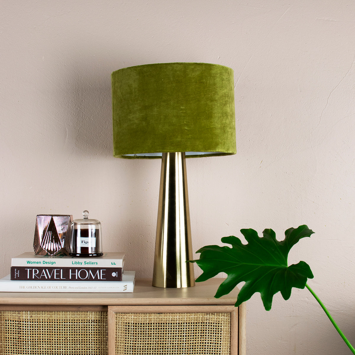 brass table lamp with velvet shade