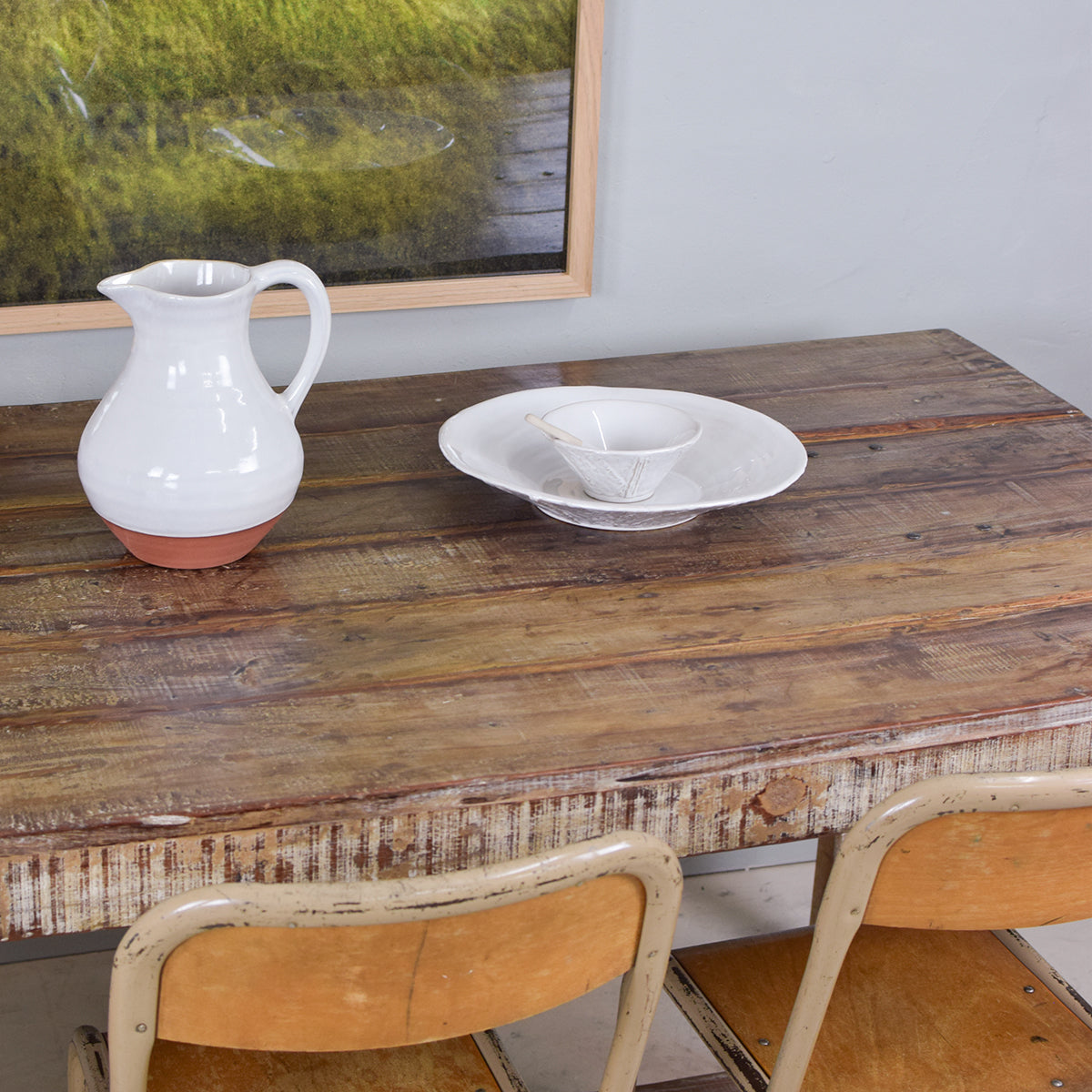 reclaimed 6 seat dining table close up