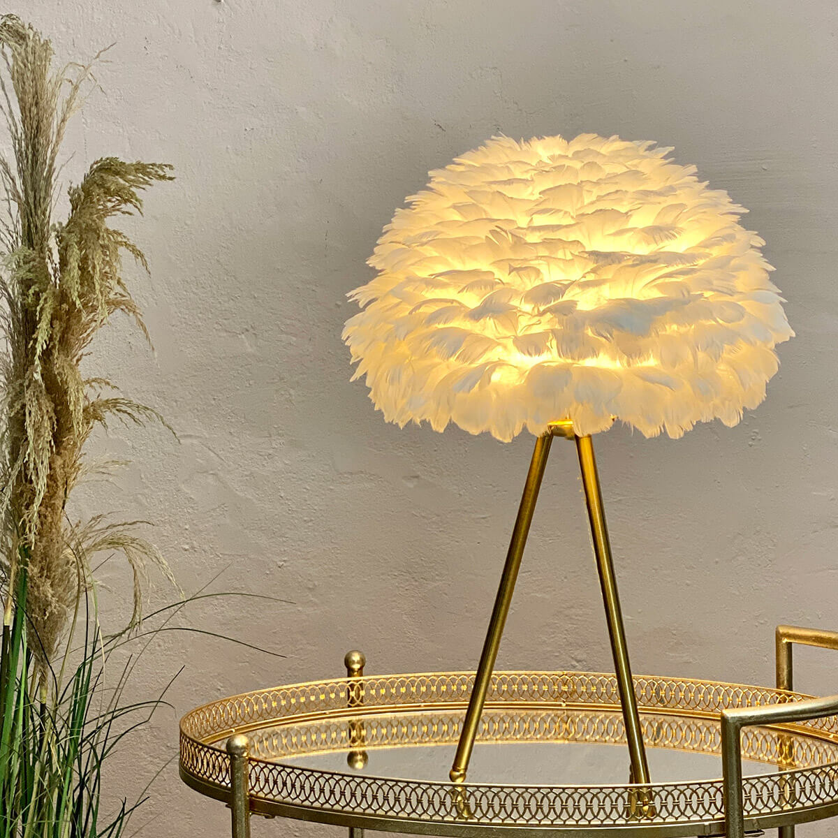 White Plumes Feather Tripod Table Lamp - Mrs Robinson
