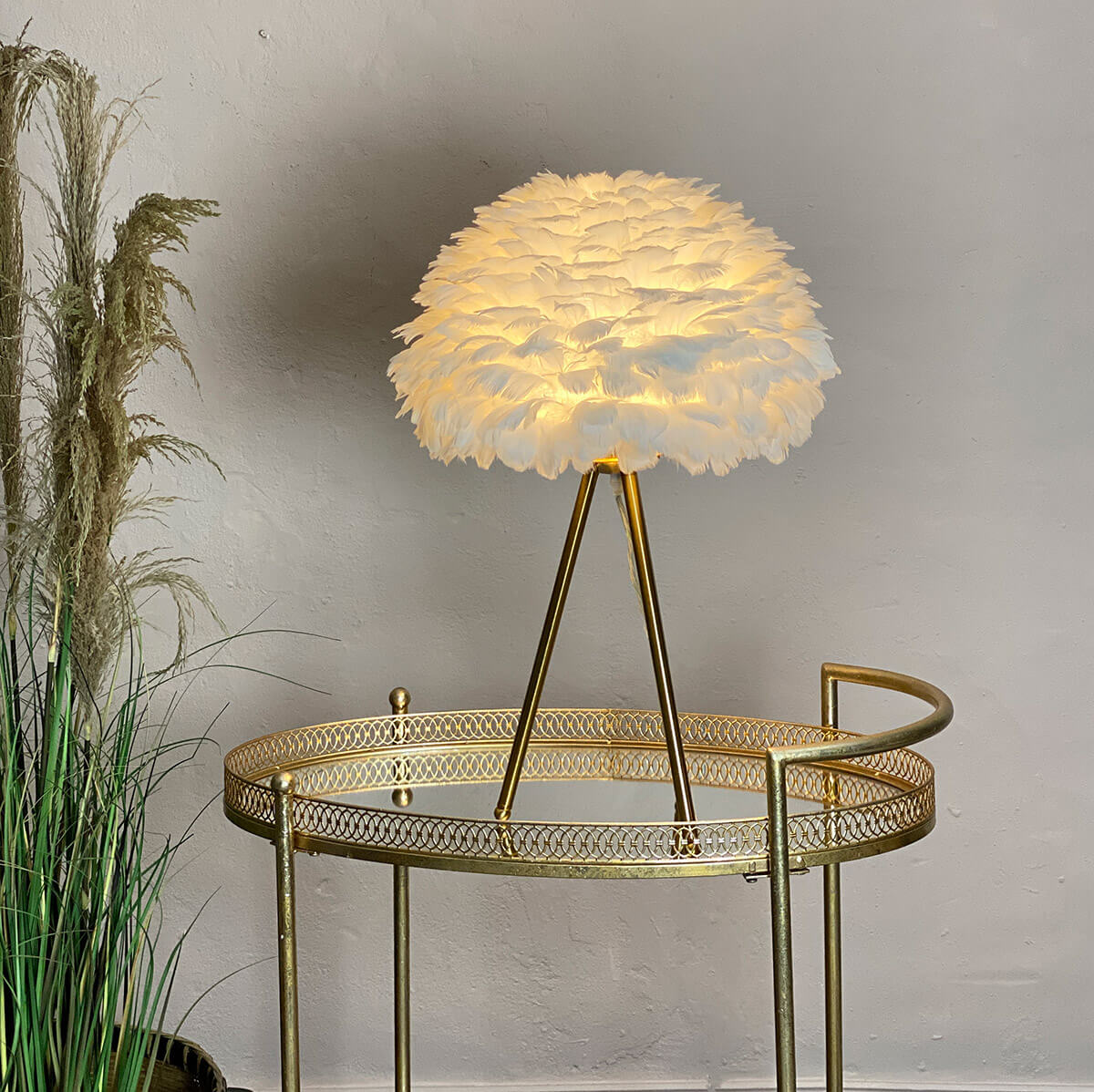 White Plumes Feather Tripod Table Lamp - Mrs Robinson