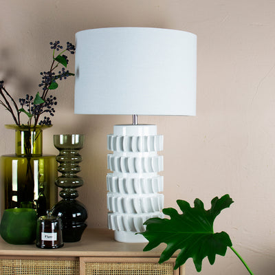 white textured table lamp with shade
