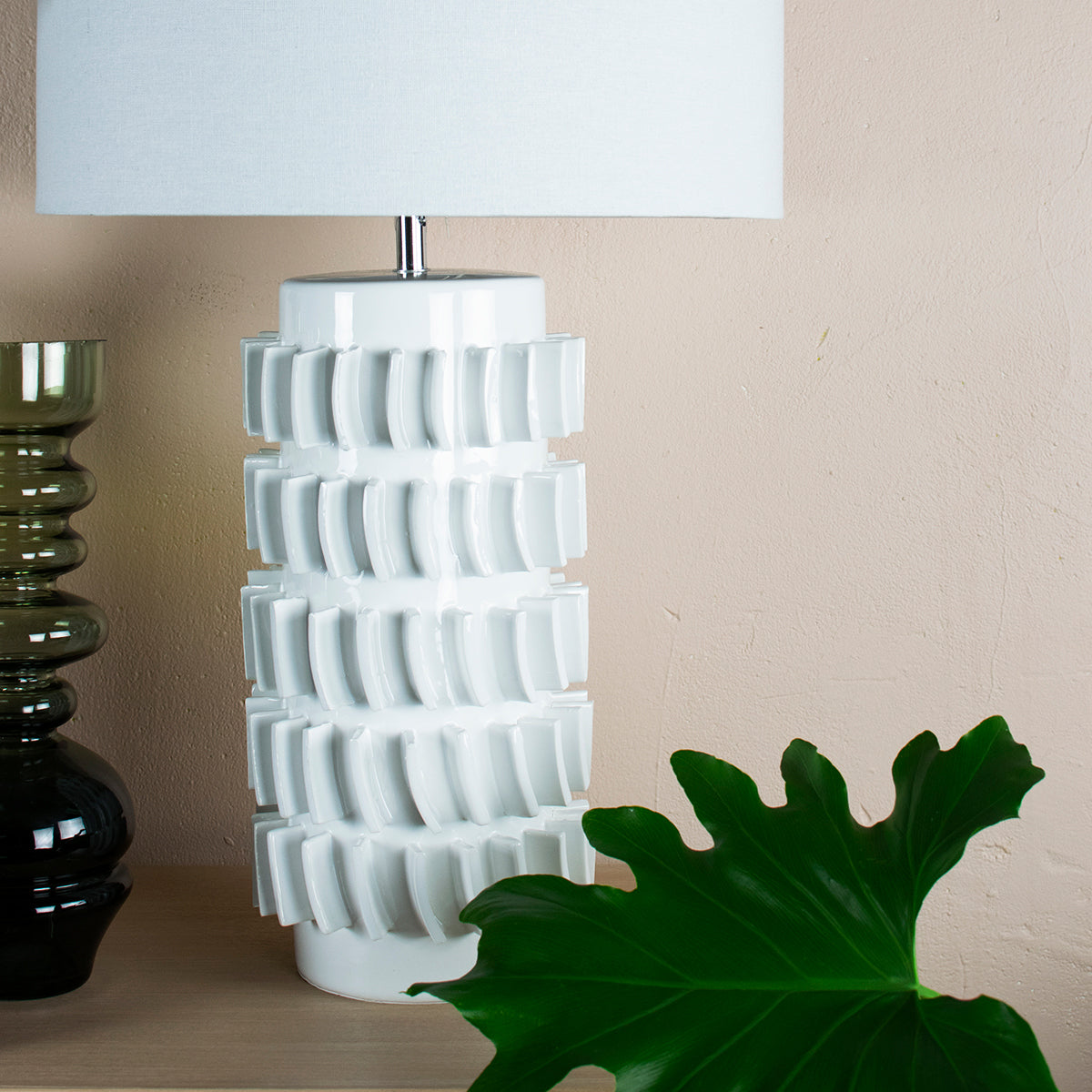 white tiled table lamp close up