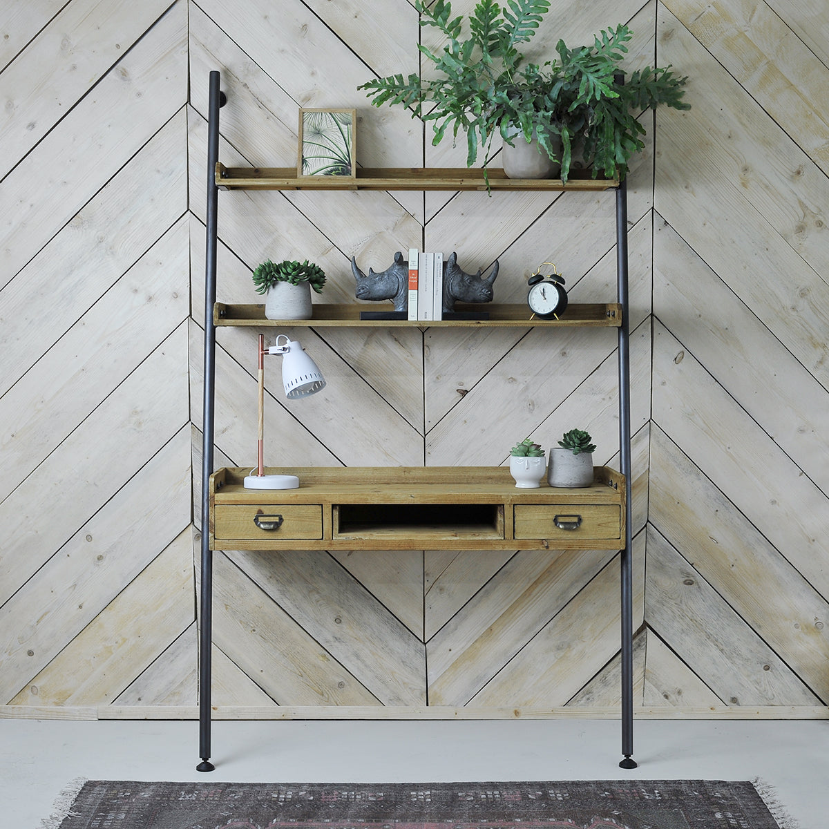 Leaning Industrial Style Ladder Desk with Shelves and Drawers – Mrs ...