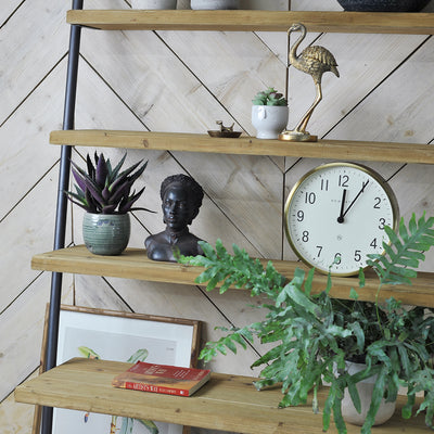 industrial-style wide leaning ladder shelf with 5 wooden shelves - Mrs Robinson