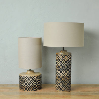 tall wooden table lamp display